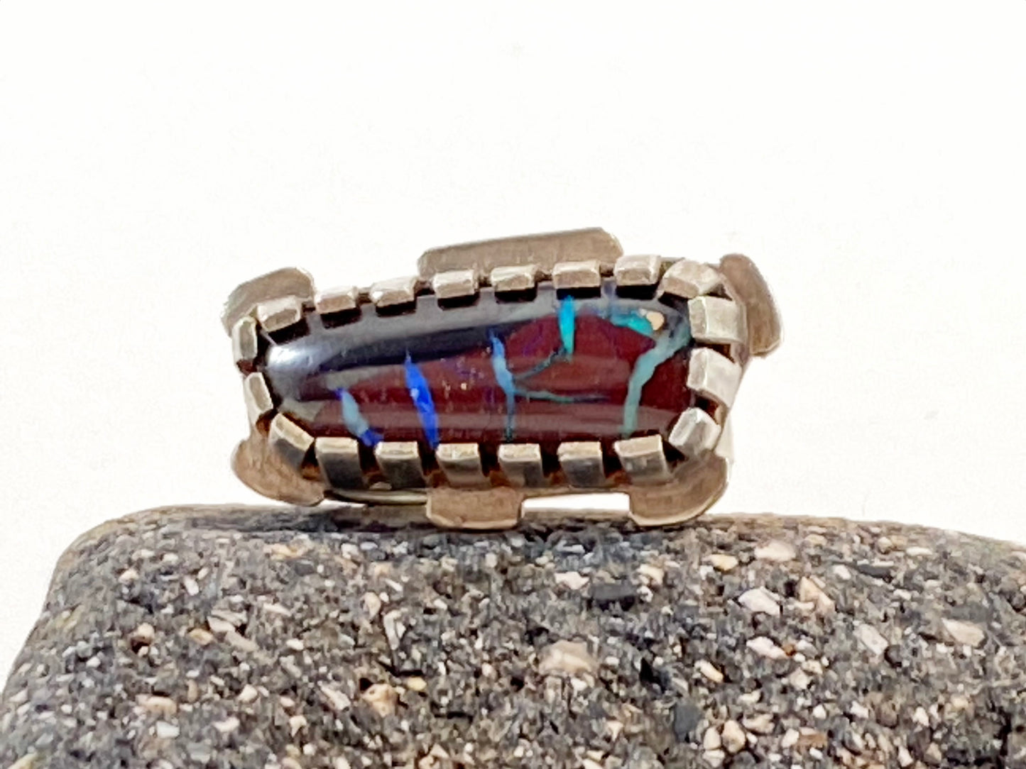 Boulder Opal and Sterling Silver Ring with 14k Gold Accent, Front View