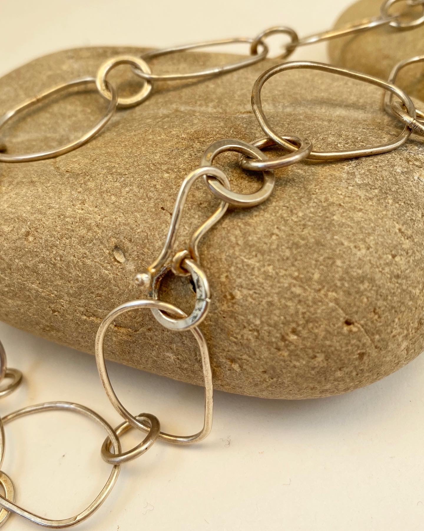 Unique design, hand-crafted sterling silver chain. Adjustable length / max 26". Style: organic, rustic, boho, elemental, earthy yet elegant.