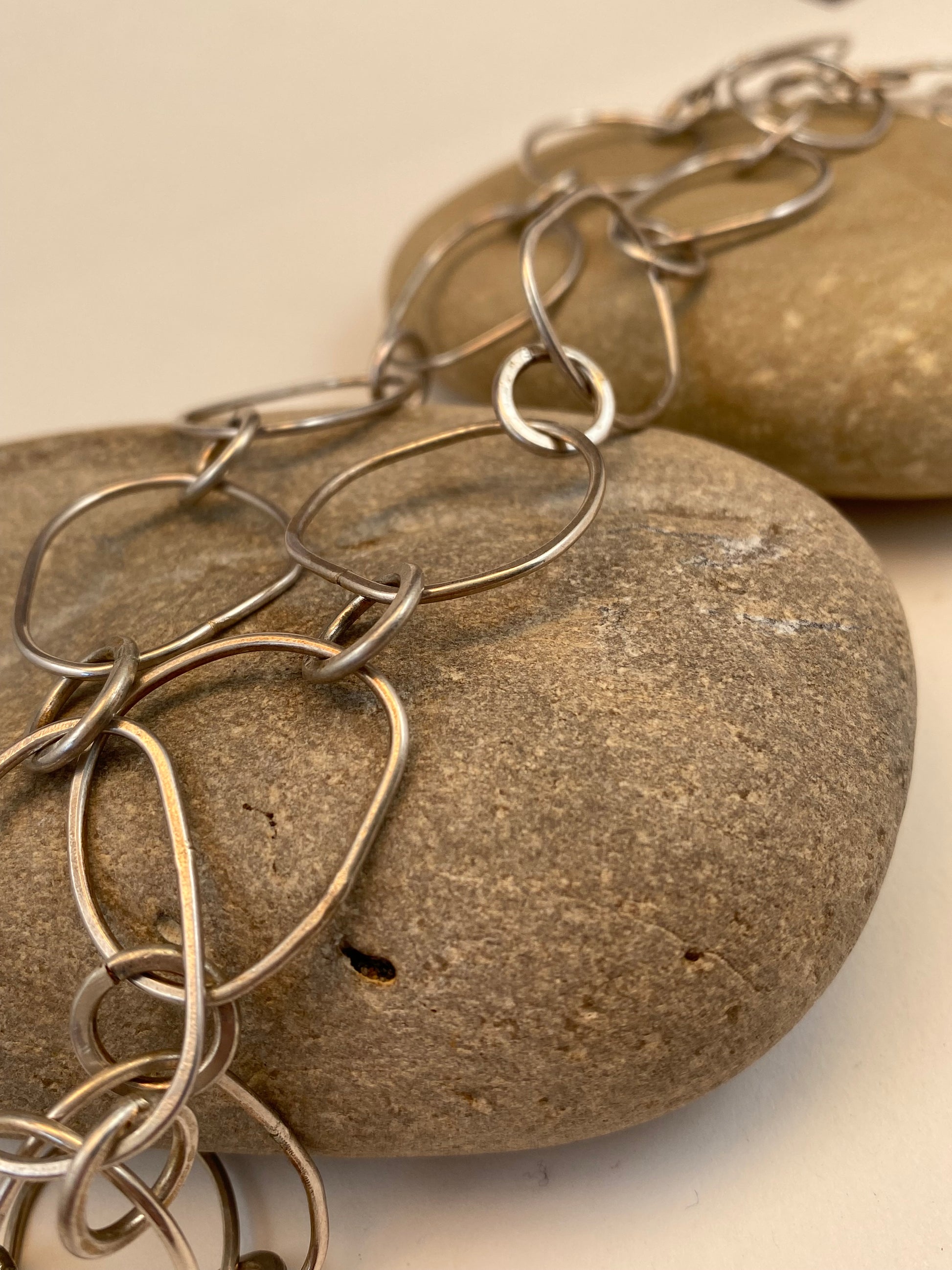 Unique design, hand-crafted sterling silver chain. Adjustable length / max 26". Style: organic, rustic, boho, elemental, earthy yet elegant.