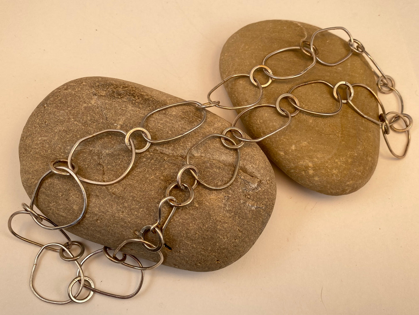 Unique design, hand-crafted sterling silver chain. Adjustable length / max 26". Style: organic, rustic, boho, elemental, earthy yet elegant.