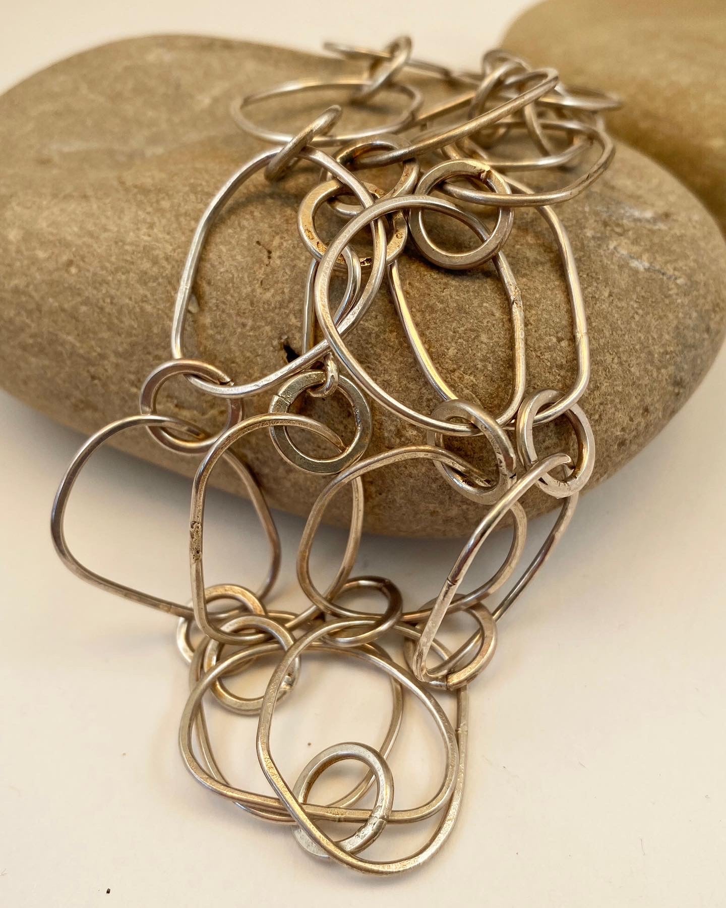 Unique design, hand-crafted sterling silver chain. Adjustable length / max 26". Style: organic, rustic, boho, elemental, earthy yet elegant.