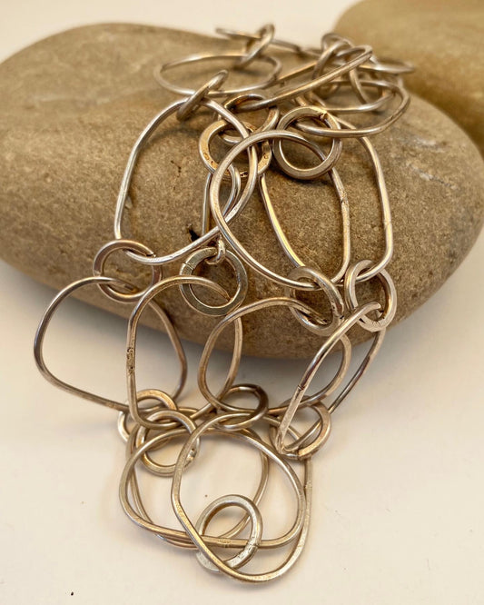 Unique design, hand-crafted sterling silver chain. Adjustable length / max 26". Style: organic, rustic, boho, elemental, earthy yet elegant.