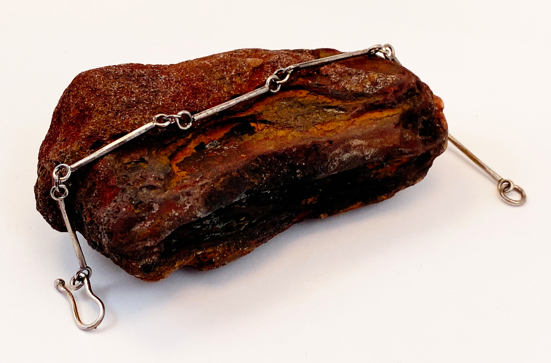 Handmade sterling silver bracelet with stick links.   Handcrafted hook clasp. Runs on the large size, but not oversized.  Style: rustic, boho, funky, organic, earthy, natural